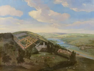 Tawstock Court Devonissa, näkymä Barnstableille etäisyydellä, n. 1740